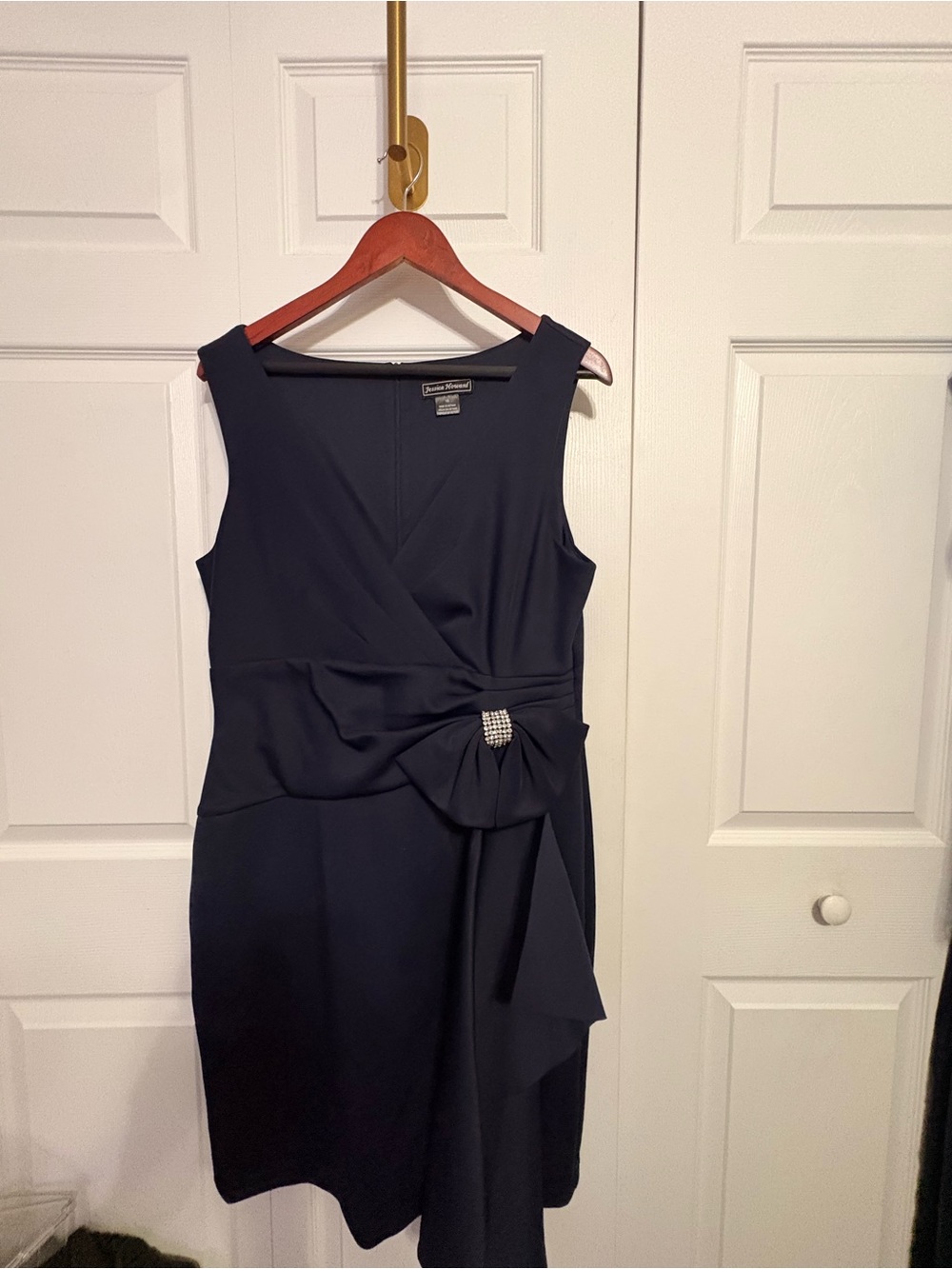 Tahari ASL Sleeveless Black Sheath Dress with Decorative Bow